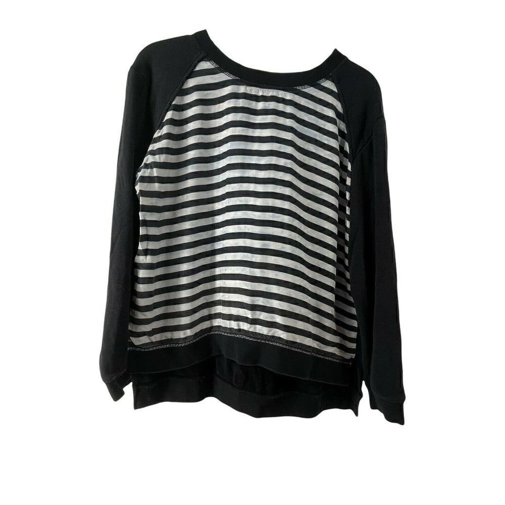 The Kooples Sport Sweatshirt Black White Striped Womens Size 2 Cropped Shirt Top